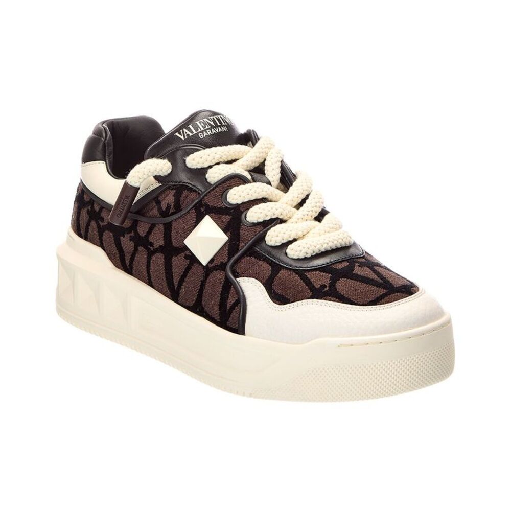Valentino Leather-Trim Sneaker, Brown